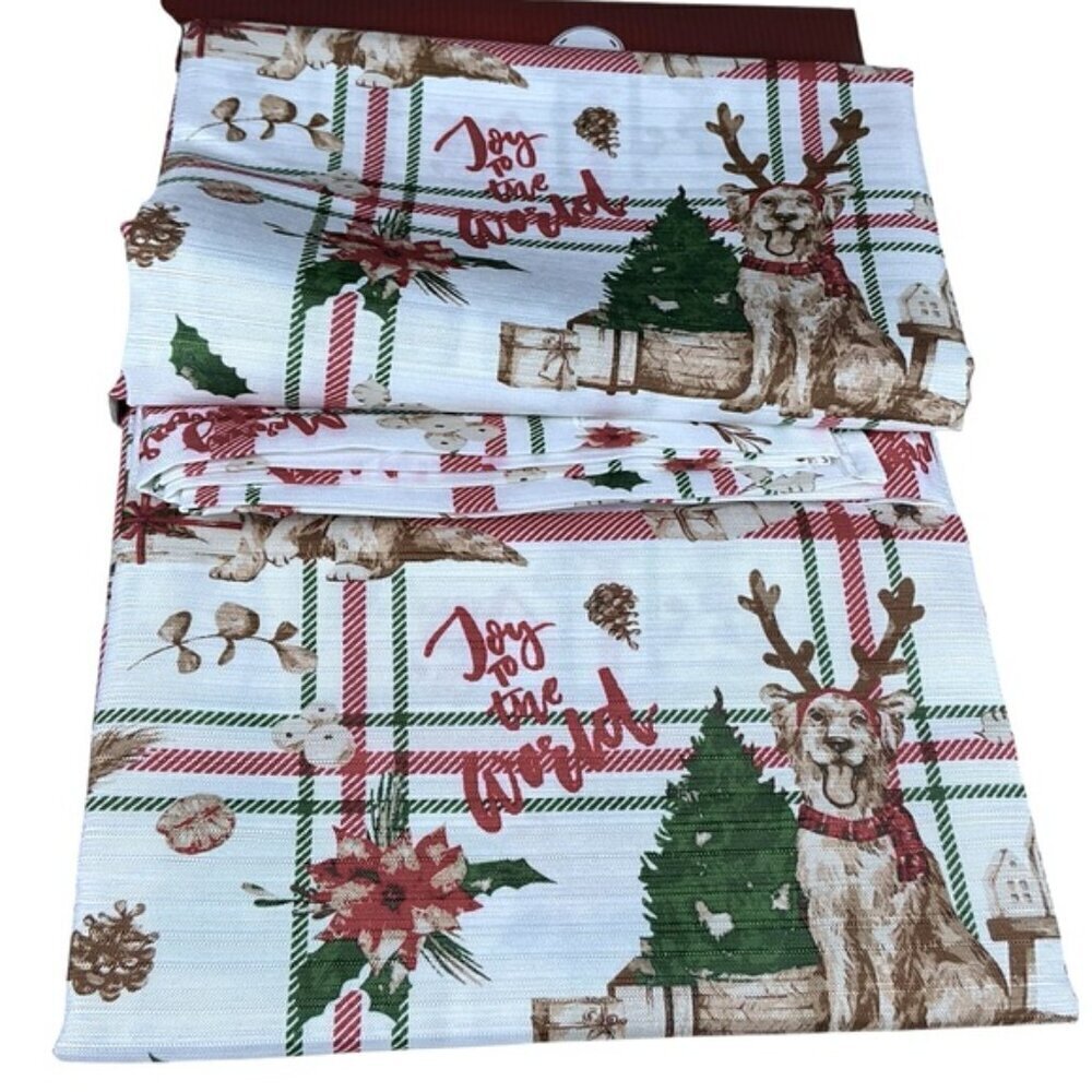 Christmas Shower Curtain Fabric Tartan Buffalo Plaid Dog Print Red White 70 x 72 - Picture 4 of 16